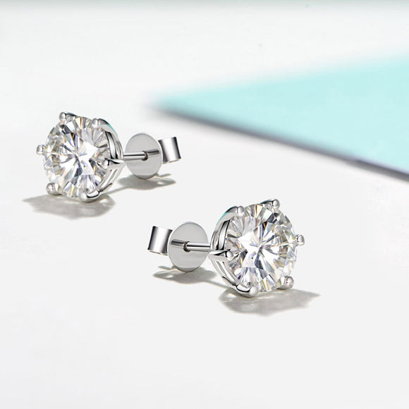 Aretes de Diamante Moissanita 925 Plata 1 Quilate Color D 6 Puntas