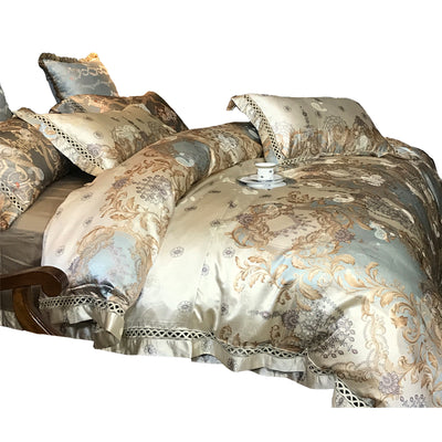 Juego de Cama Lujo Europeo 120 Hilos Satén Seda Algodón Puro 4 Piezas