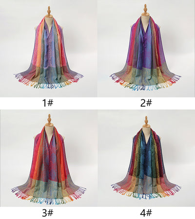 Rebozo Étnico Degradado con Bordado Colorido y Borlas de Cachemira - Image 20