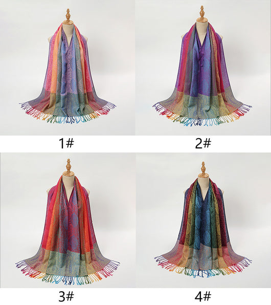 Rebozo Étnico Degradado con Bordado Colorido y Borlas de Cachemira - Image 20