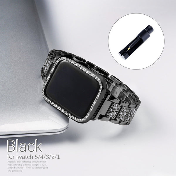 Pulsera Apple Watch de Acero Inoxidable con Diamantes de Tres Puntos