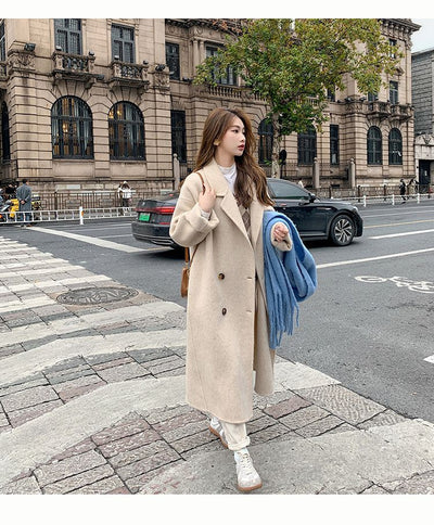 Abrigo de Lana Hepburn Coreano Suelto Midi para Otoño e Invierno - Image 16