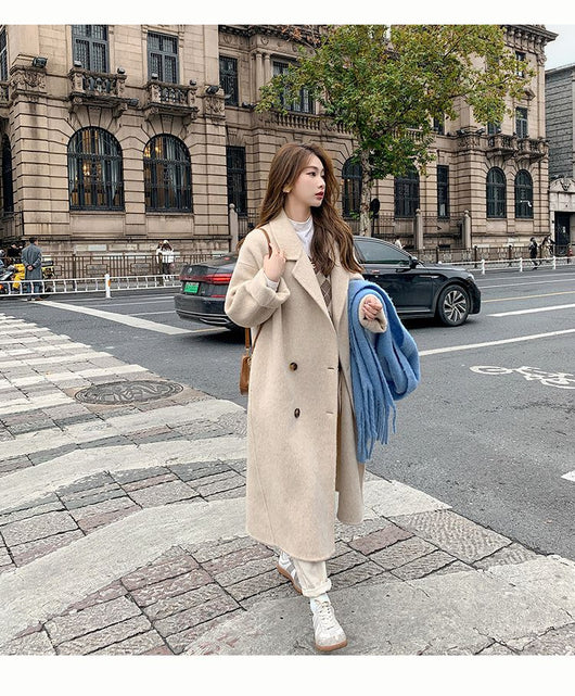 Abrigo de Lana Hepburn Coreano Suelto Midi para Otoño e Invierno - Image 16