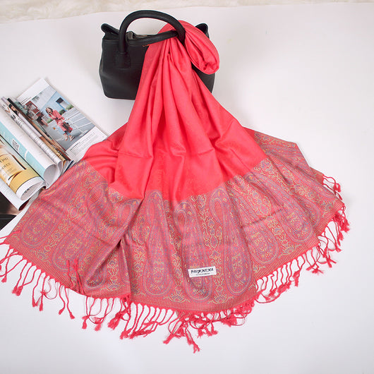 Foulard Étnico de Cachemira Dual-uso con Jacquard y Borlas - Image 34