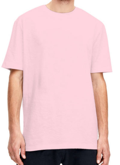 Plain light beige short-sleeved crew neck t-shirt made of cotton, shown on a model. - Image 16