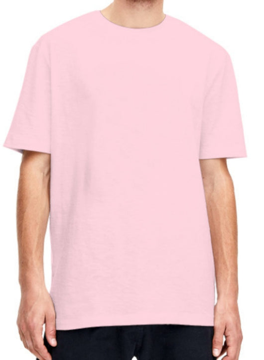 Plain light beige short-sleeved crew neck t-shirt made of cotton, shown on a model. - Image 16