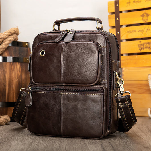 Bolso Mensajero de Cuero Genuino Estilo Retro para Hombre - Image 2