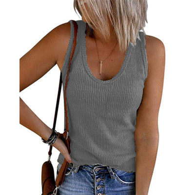 Chaleco Casual de Punto Acanalado Cuello U sin Mangas para Mujer - Image 13