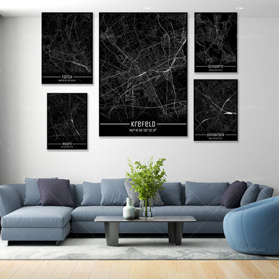 Cuadro Decorativo Mapa Líneas Negras - Lienzo Moderno para Pared