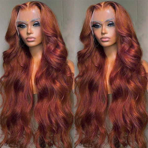 Peluca Frontal de Encaje Rojo Ondas Grandes Cabello Largo