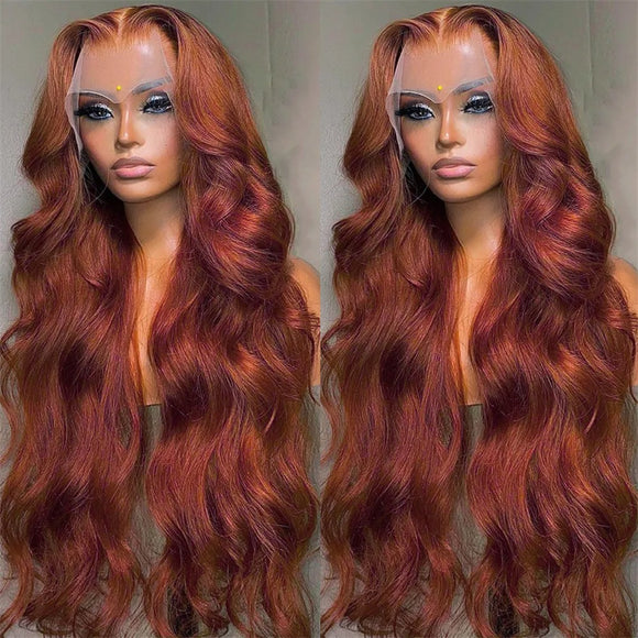 Peluca Frontal de Encaje Rojo Ondas Grandes Cabello Largo