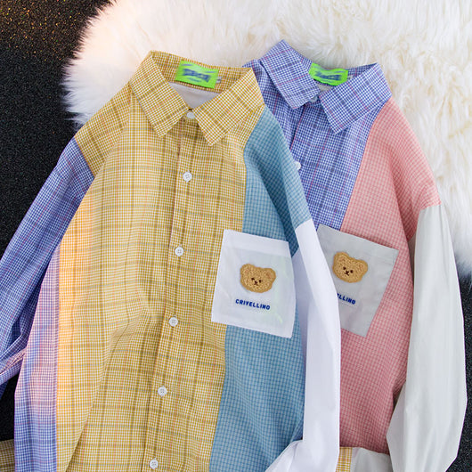 Camisa Cuadriculada Unisex con Contraste de Costuras de Diseño - Image 12