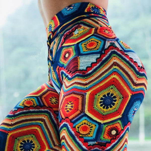 Pantalones de Yoga Estampado Jacquard Cintura Alta para Fitness