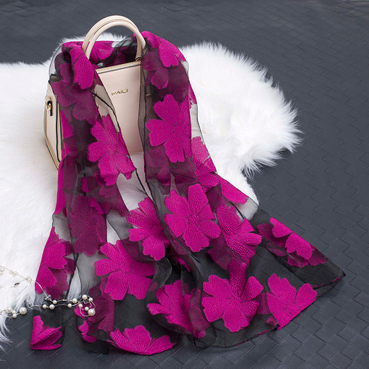 Pañuelo de Seda Estampado Flores Huecas - Diseño Elegante y Versátil - Image 25