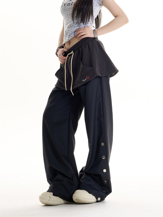 Pantalones Casuales Estilo Retro Americano con Diseño Falda Superpuesta - Image 13