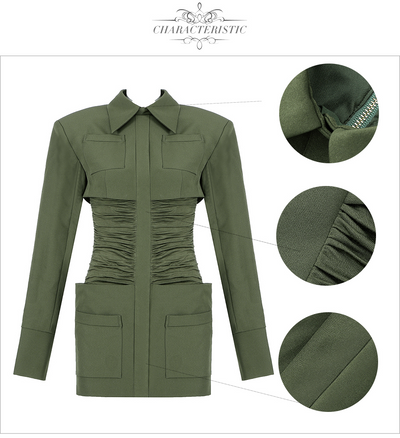 Vestido Elegante con Cuello de Camisa, Falda Plisada y Bolero - Image 6