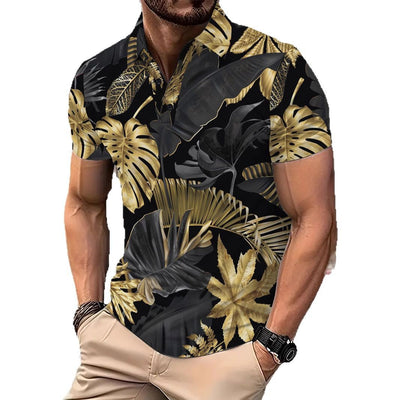 Camisa Casual Hombre Estampado Tropical Dorado Manga Corta - Image 5