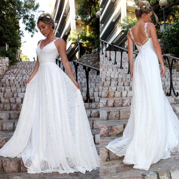 Vestido Escote V con Encaje y Tirantes