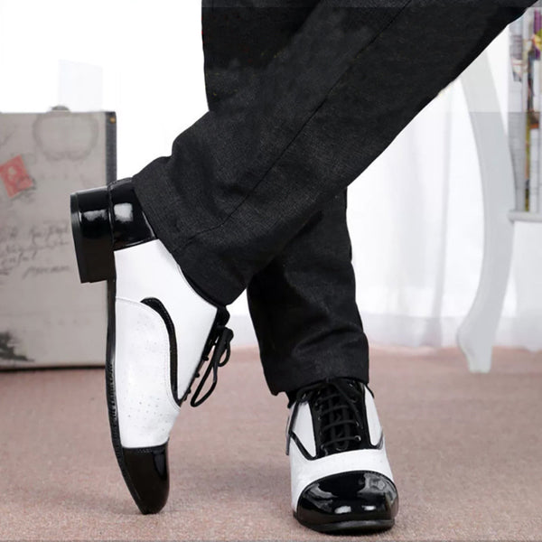 Zapatos de Baile Latino para Hombre Cuero Negro y Blanco Profesionales