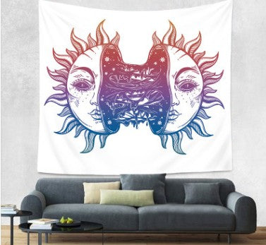 Bohemian sun and moon tapestry with a celestial pattern of golden suns and crescent moons on a dark blue background. - Image 8