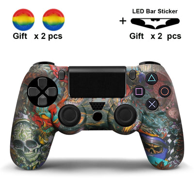 Black and white paisley PS4 controller protector with two black thumb grip covers and two Batman LED bar stickers. - Image 18