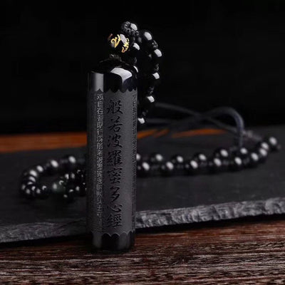 Colgante Corazón Sutra Prajna Paramita en Obsidiana Esmerilada - Collar Unisex - Image 4