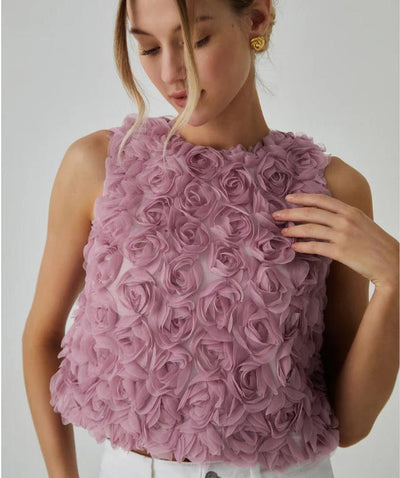 Blusa Suelta sin Mangas con Rosas Tridimensionales - Image 13