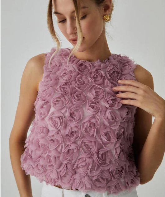 Blusa Suelta sin Mangas con Rosas Tridimensionales - Image 13