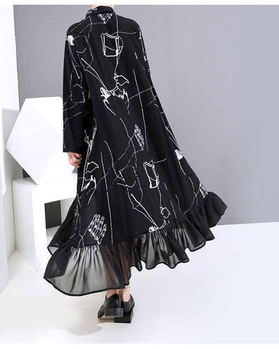 Vestido Suelto de Chifón Negro con Volantes para Mujer - Image 2