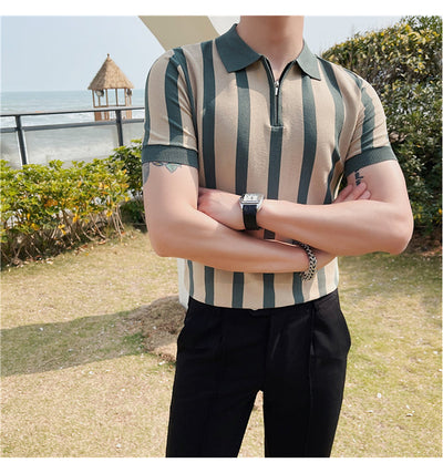 Suéter a Rayas con Cuello Solapa - Camiseta Casual Stretch Británica - Image 14