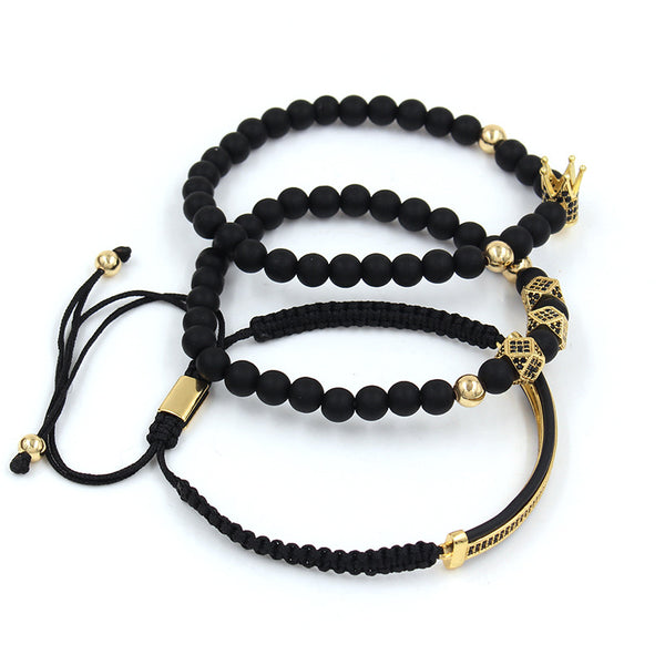 Pulsera de Acero Inoxidable con Corona Incrustada 6mm Acabado Negro Mate