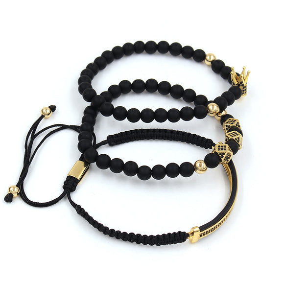 Pulsera de Acero Inoxidable con Corona Incrustada 6mm Acabado Negro Mate