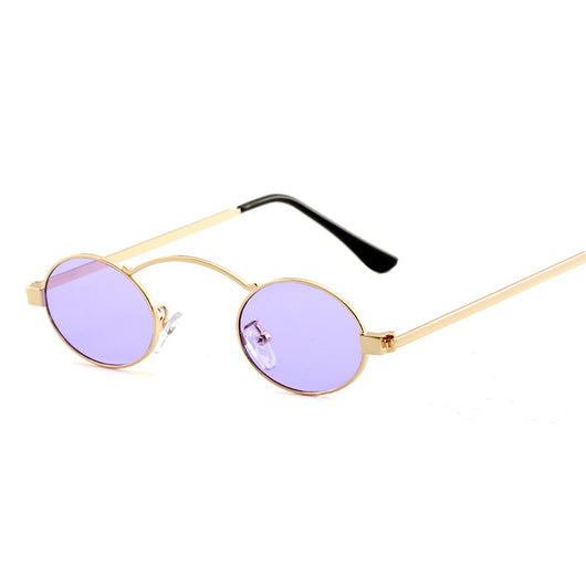Fashionable small frame round sunglasses with black metal frames and dark grey lenses on a white background. - Image 12