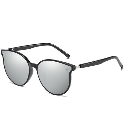 Transparent gray round frame polarized sunglasses with black-gray lenses on a white background. - Image 11