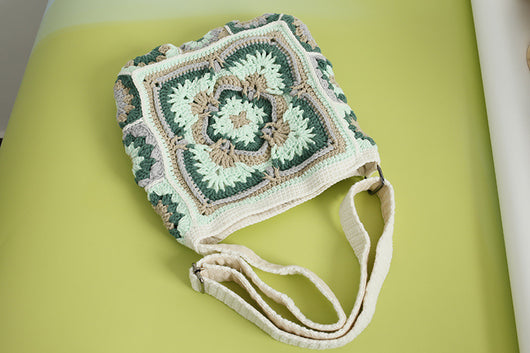 Bolso Bandolera Tejido a Mano Estilo Bohemio Cuadros Abuela - Image 11