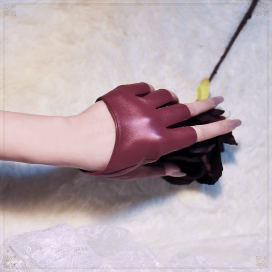 Guantes Góticos Punk de Cuero Mitad Dedo para Chica - Image 9