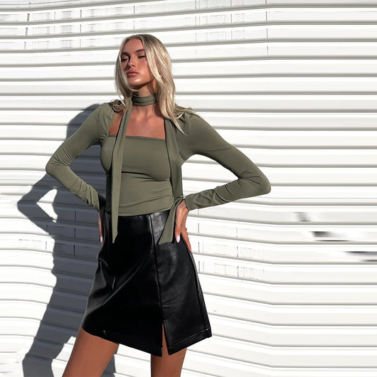 Blusa Cuello Cuadrado con Lazo Ajustada - Estilo Europeo Sofisticado para Otoño e Invierno