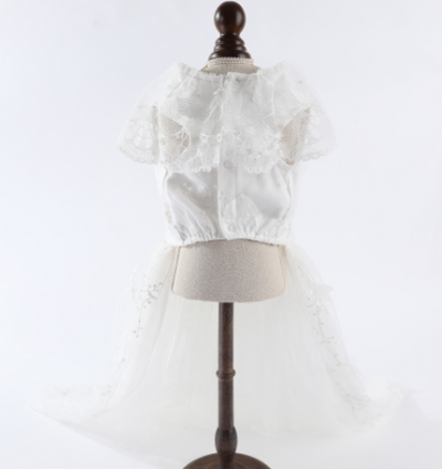 Vestido de Boda Elegante para Mascotas con Cola Bordada - Image 4