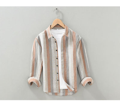 Camisa de Lino para Hombre con Mangas Largas y Rayas a Juego - Image 13
