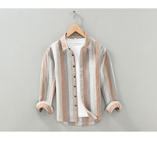 Camisa de Lino para Hombre con Mangas Largas y Rayas a Juego - Image 13