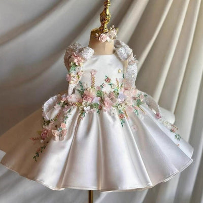 Vestido de Princesa Floral Retro para Cumpleaños Infantil