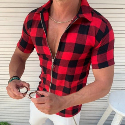 Camisa Polo de Cuadros para Hombre con Cierre - Manga Corta Fresca - Image 2