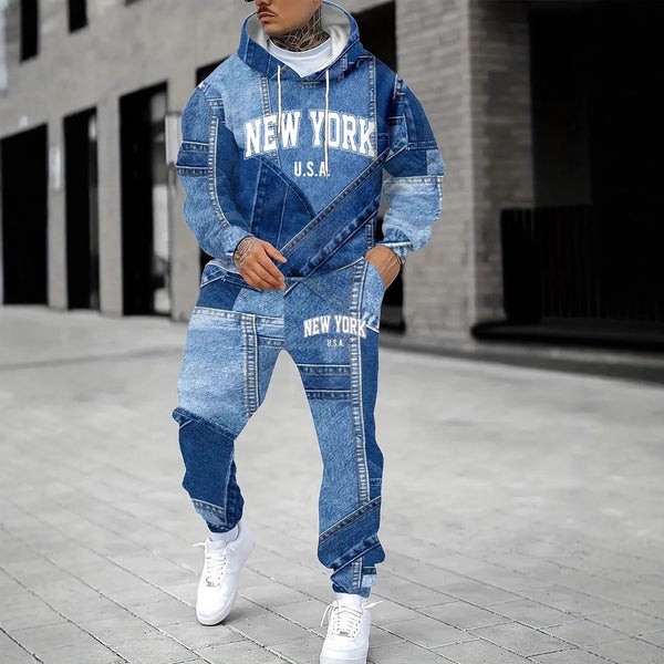 Sudadera Denim con Capucha y Estampado 3D Letrado para Hombre