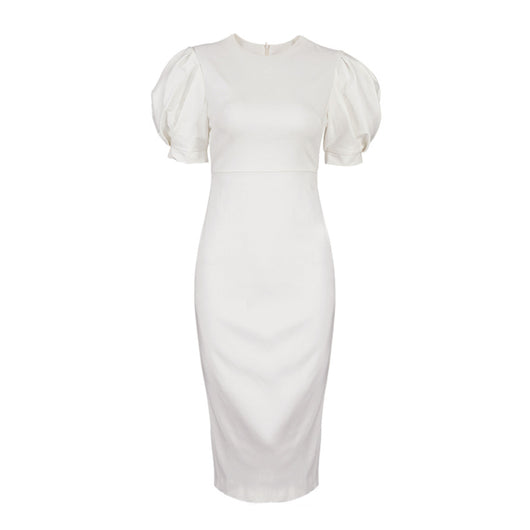 Vestido Ajustado de Cintura Alta con Mangas Abullonadas para Mujer - Image 9