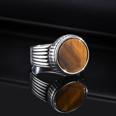 Anillo Vintage Acero Inoxidable Ojo de Tigre para Hombre - Image 11