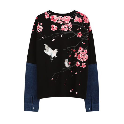 Playera Manga Larga Hombre Bloques de Color Floral Contraste - Image 3