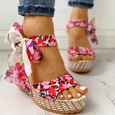 Sandalias Cuña Floral con Moño Plataforma para Mujer - Image 11