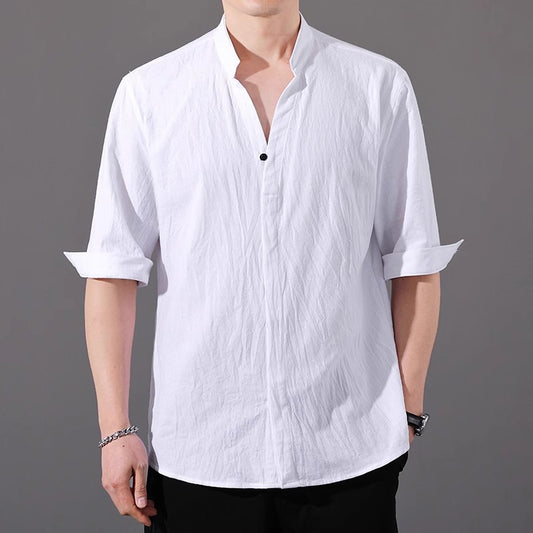 Camisa Hombre Manga Corta Algodón y Lino - Corte Suelto Moderno Talla Grande - Image 2