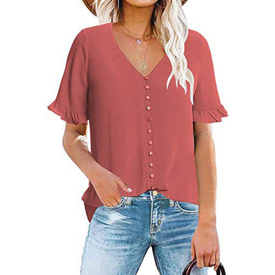 Blusa Ejecutiva con Volantes y Cuello en V - Image 9
