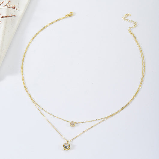 Collar Colgante de Circón Brillante Tridimensional, Cadena de Dos Capas para Mujer - Image 8